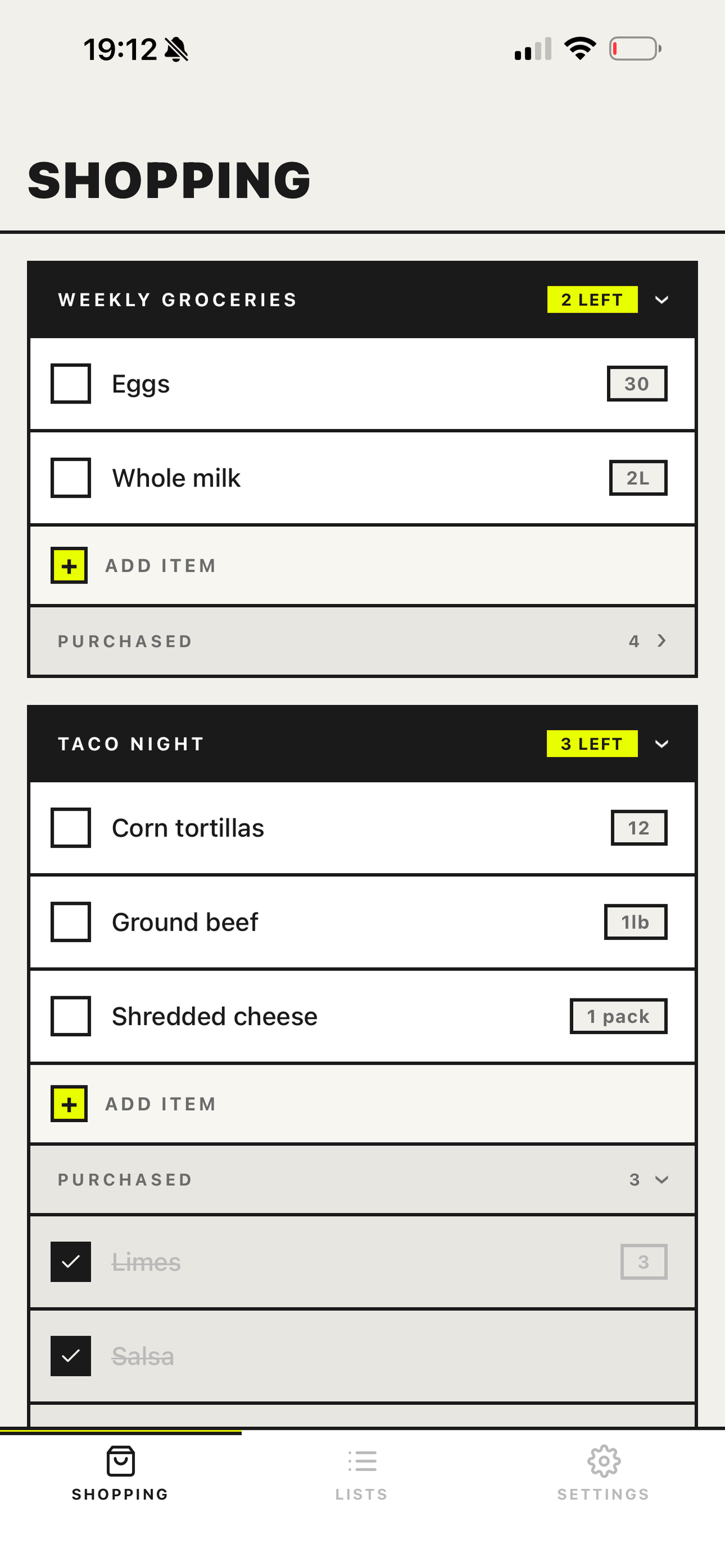 Restock shopping screen